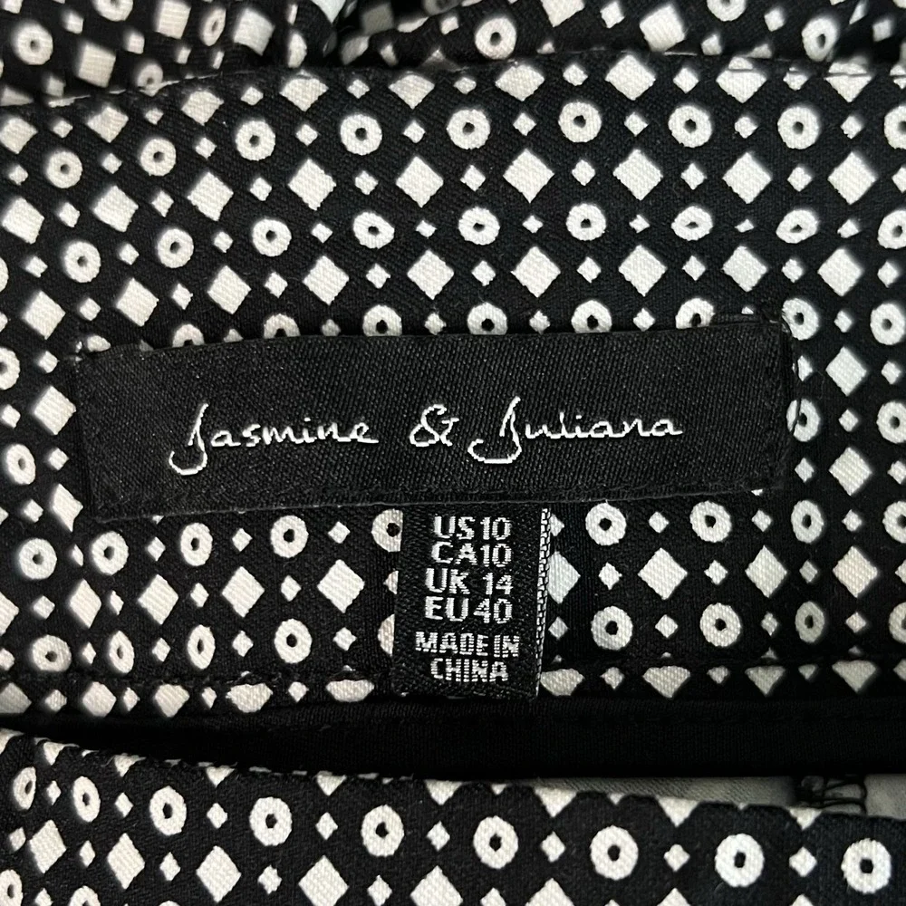 Jasmine & Juliana Black White Geo Print Stretch Capri Pull On‎ Pants Size 10 EUC